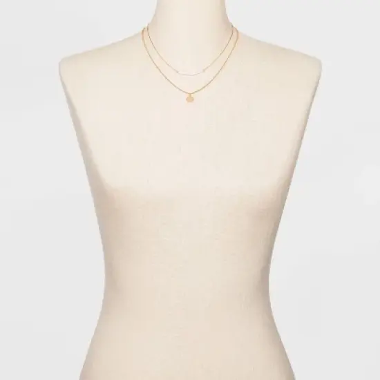 Filigree Disc with Glitter Layered Necklace - A New Day&trade; Gold image {1}