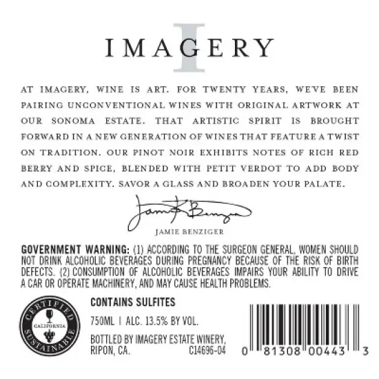 Imagery Pinot Noir Red Wine - 750ml Bottle image {7}