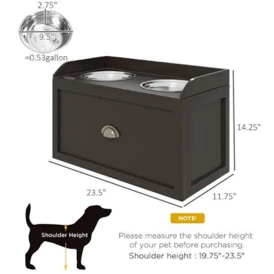 INFURNIC Pet Bowl Elevated Feeding Station with Storage Drawer Stainless Steel Bowls for Large Dogs, Brown, 23.5"*11.8"*14.3" image {2}