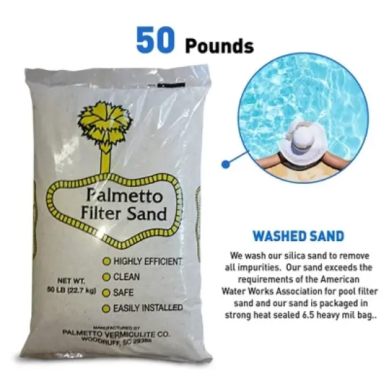 Palmetto Filter Sand for Residential and Commercial Pool Sand Filters for Removing Leaves, Dirt, Dust, and Small Particles, 50 Pound Bag (2 Pack) image {2}