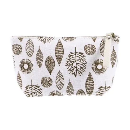 Unique Bargains Women's Leaves Small Cosmetic Bag White Brown 1 Pc image {3}