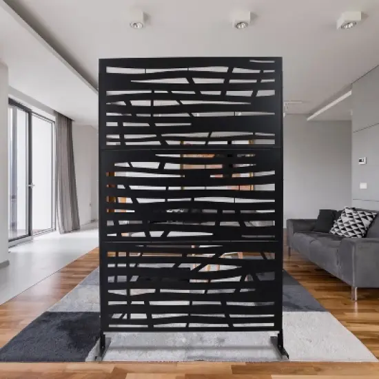 CAVINAS Patio Decorative Screen Metal Fence Privacy Screen with Line Pattern for Outside and Garden, 76" H&times;48" W image {1}