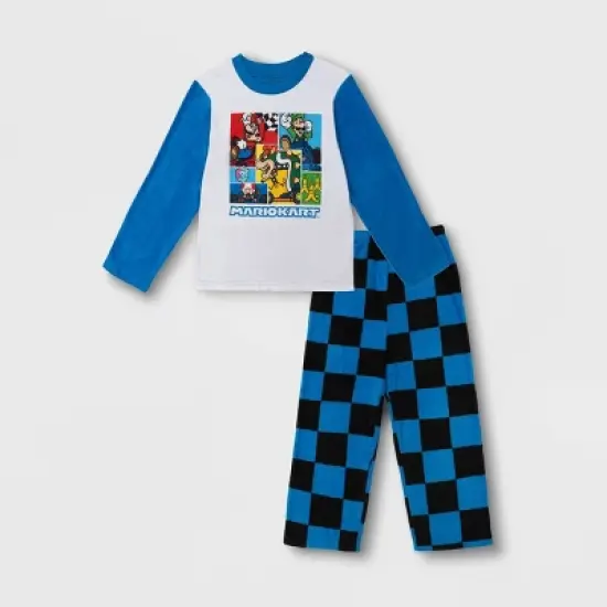 Boys' Super Mario 2pc Long Sleeve Fleece Pajama Set - Blue image {2}