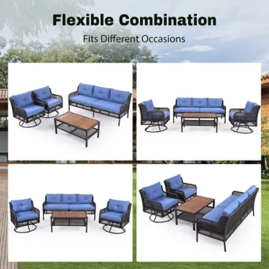 COWLOWN Beige 4 Pieces Patio Furniture Set with Swivel Chairs, Outdoor Wicker Sofas, Outdoor Conversation Set for Poolside Backyard Deck image {4}
