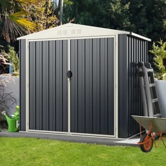 Costway 7 x 4 FT Metal Outdoor Storage Shed Snap-on Structures for Efficient Assembly image {8}