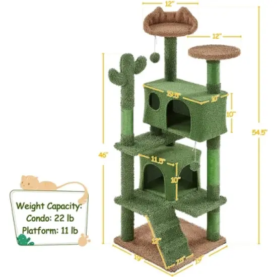 Yaheetech 54.5" H Cat Tree Cat Tower with Natural Sisal for Small- to Medium-sized Cats Green/Brown image {2}