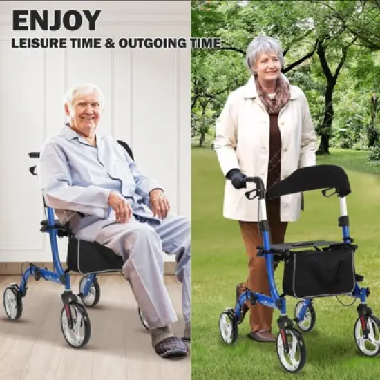 Walker for Seniors, Rollator Walker with Seat, Lightweight Aluminum Walkers with Backrest, Outdoor Rolling Walker Foldable for Seniors image {1}