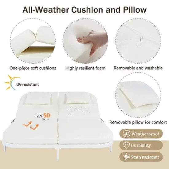 Outdoor Patio Iron Frame Double Daybed Sunbed with 5-Position Adjustable Backrest and Pillows image {3}