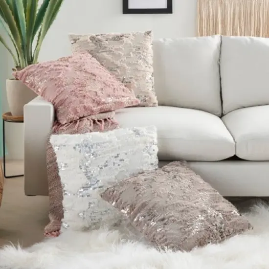 Sofia Faux Fur Sequins Throw Pillow - Mina Victory image {1}