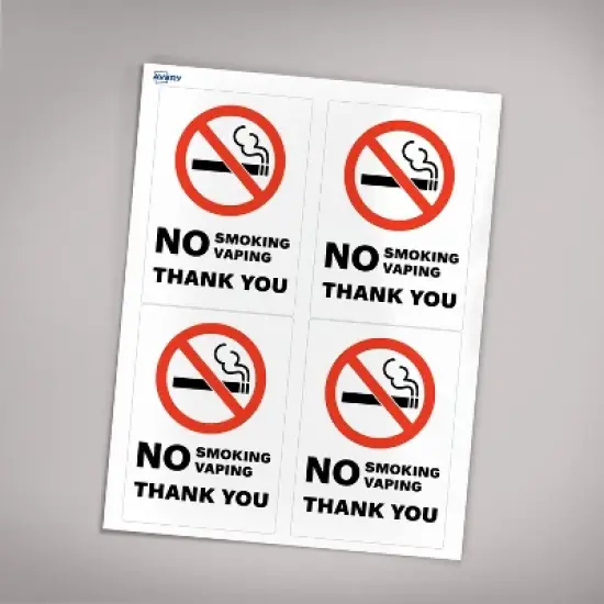 Avery No Smoking/Vaping Thank You Sign Label Stickers, Waterproof, UV Resistant, Preprinted, 5" x 3.5", 8 Stickers image {6}
