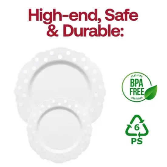 Smarty Had A Party 7.5" White w/ Silver Dots Blossom Plastic Salad Plates - 120 pcs image {4}