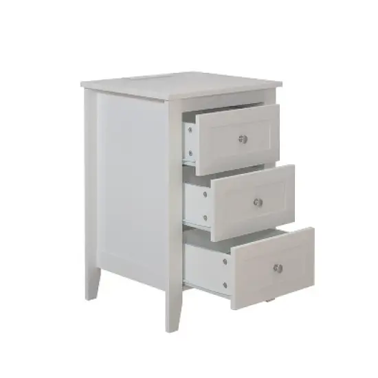 Angel Sar White Night Stand with Charging Station, Modern Nightstand with 3 Drawers image {2}