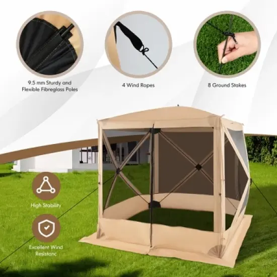 Costway 6.7 FT x 6.7 FT 4-Panel Pop up Camping Gazebo Quick-Set with 2 Sunshade Cloths Coffee/Green image {6}