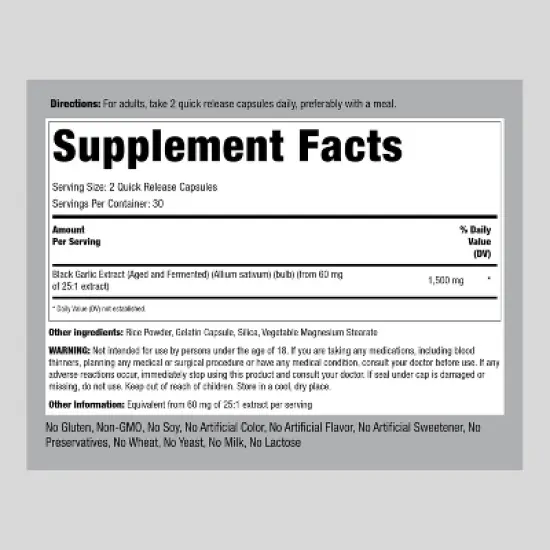Piping Rock Black Garlic 1500mg | 60 Capsules image {1}