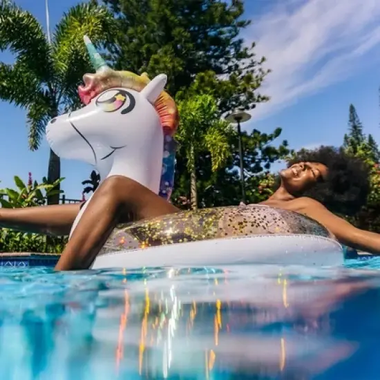 PoolCandy Glitterfied's Inflatable Unicorn Pool Tube Water Float Ultra Durable Sun Tan Fun Great For Pools, Lakes And More image {3}