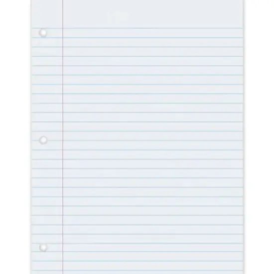 Pacon Composition Paper, White, 3-Hole Punched, Red Margin, 3/8" Ruled, 8-1/2" x 11", 500 Sheets image {1}