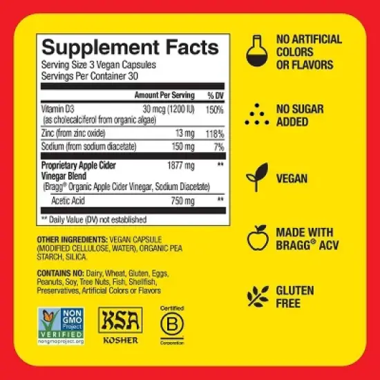 Bragg Apple Cider Vinegar Vegan Supplements - 90ct image {7}