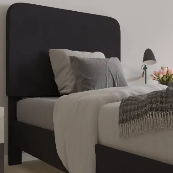 Platform Bed with Headboard and Fabric Upholstered Frame 14 Wooden Slats - Merrick Lane image {1}