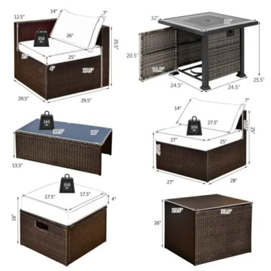 Tangkula 9 Pieces Furniture Set w/ 50,000 BTU Propane Fire Pit Table Patio Turquoise image {5}