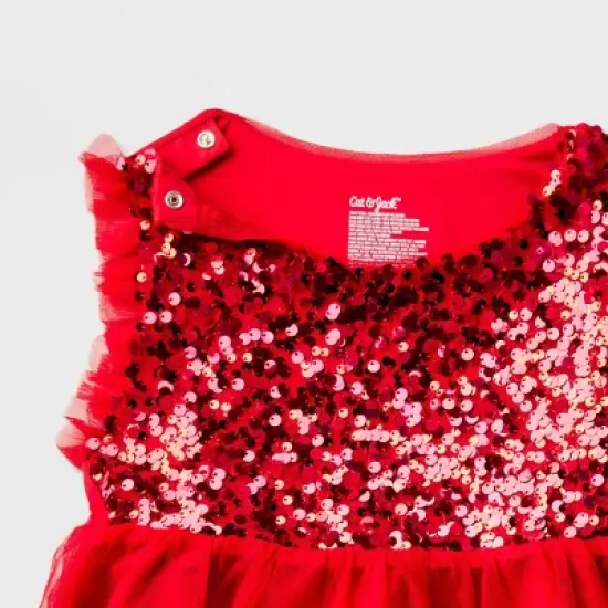 Girls' Adaptive Sleeveless Sequin Tulle Dress - Cat & Jack&trade; Red image {3}