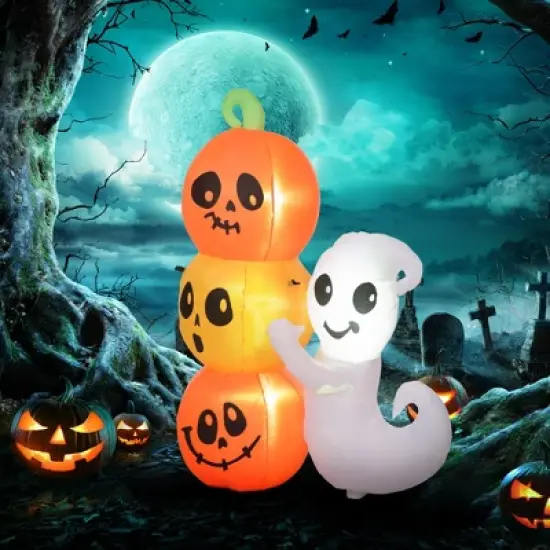 5ft Inflatable Halloween Decoration Ghost and Pumpkin, Blow Up Outdoor LED Yard Display, Waterproof image {8}