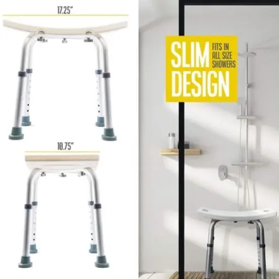 Shower Bench with 8 Adjustable Heights, Portable, Anti Slip, Lightweight and Durable &ndash; Bonus Back Scrubber and Additional Sponge - MedicalKingUsa image {3}