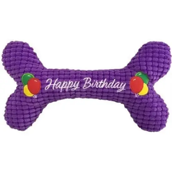Petlou Pet Plush Chewy Squeaky Happy Birthday Bone - 10" image {1}