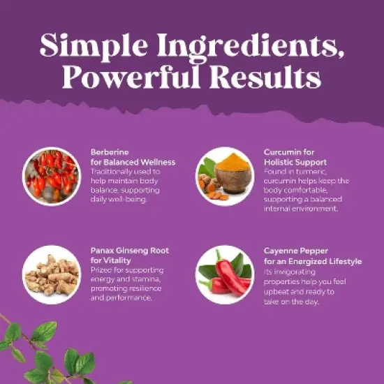 GLP-1 Booster Capsules, Berberine + Panax Ginseng, Turmeric Curcumin & Cayenne Pepper for GLP1 Metabolic Balance & Gut Health, Nature's Craft, 30ct image {3}