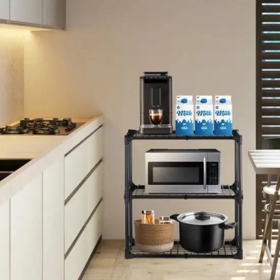 FONTOI Baker's Racks, 3 Tier Wire Shelf, FreeStanding Metal Storage Rack for Door Entrance Garage Kitchen Office, Black, 29"*14"*31" image {2}