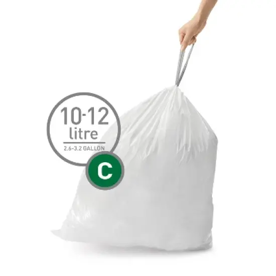 simplehuman 10-12L Code C Custom Fit Bathroom Trash Bag Liners 3 Quick-Dispense Packs - 60ct: Plastic, Drawstring, 12L Capacity image {1}