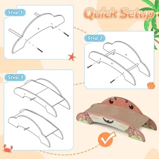 Sandinrayli Crab-Shape Cat Scratcher, Corrugated Cardboard Cat Scratch Bed Lounge, Durable 2-Side Curved Cat Scratching Pad image {5}