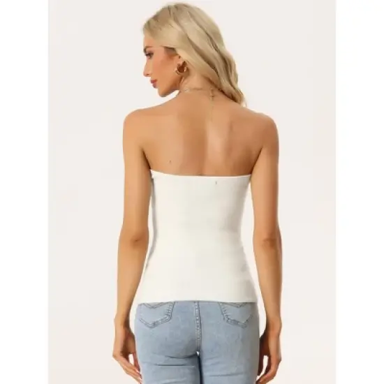 Allegra K Women's Knit Twist Knot Front Off Shoulder Strapless Bandeau Top image {3}