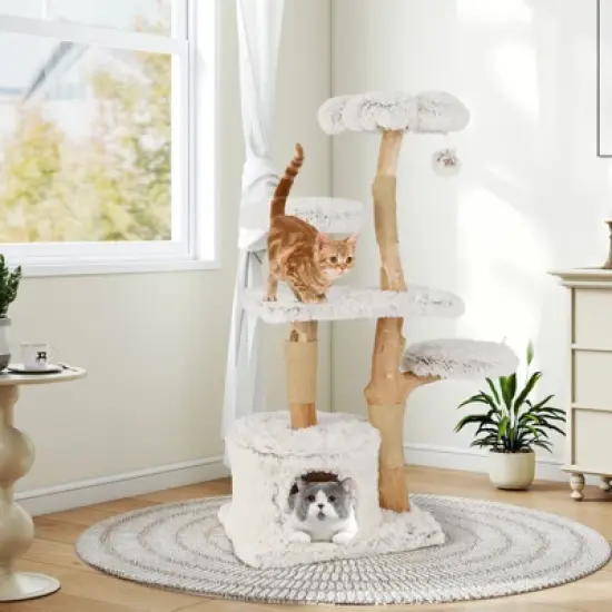 Costway 53&rdquo; Tall Modern Cat Tree w/ Natural Wood Branches Scratching Posts Pet Furniture Kitty Playground image {1}