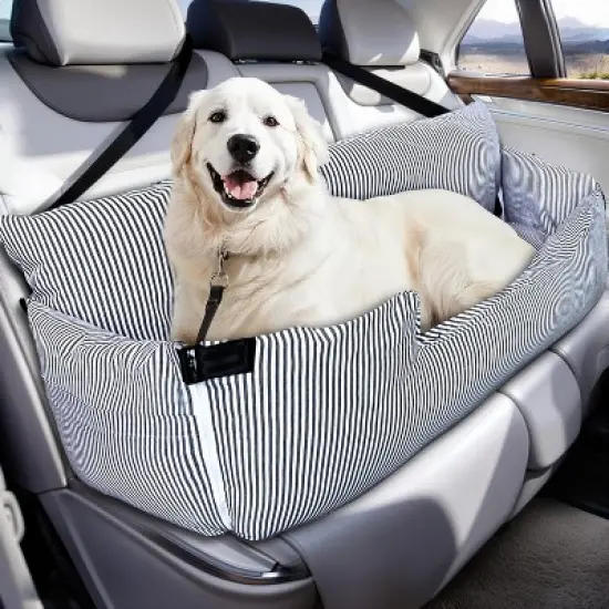 Dog Car Booster Seat for Large Dogs - Elevated Pet Seat with Safety Belt, Non-Slip Base, and Storage Pockets for Car Travel image {7}