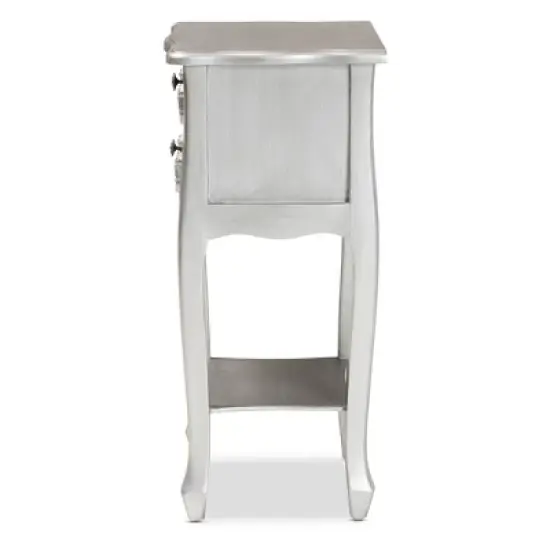 Eliya Brushed Wood 2 Drawer Nightstand Silver - Baxton Studio image {4}
