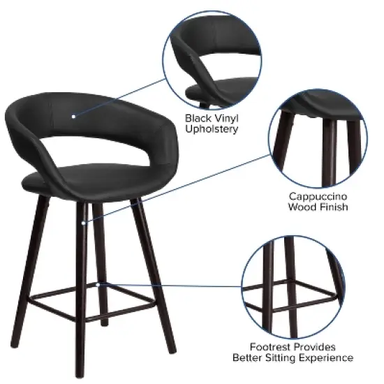 Merrick Lane 24 Inch Wood Ultramodern Bar Counter Stool With Black Upholstered Seat image {8}
