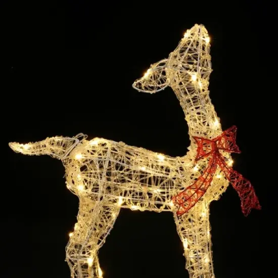 LuxenHome 3-Piece Deer Family Outdoor Holiday Decoration Set with Lights and Timer White, Red image {2}