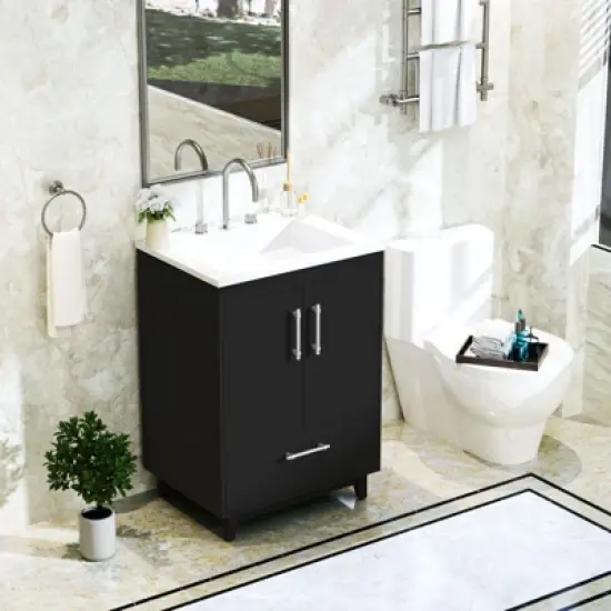 Hyleory 25" Modern Bathroom Vanity With Ceramic Basin, Undermount Sink Cabinet, Free Standing Storage Cabinet With Sink Combo Set image {6}