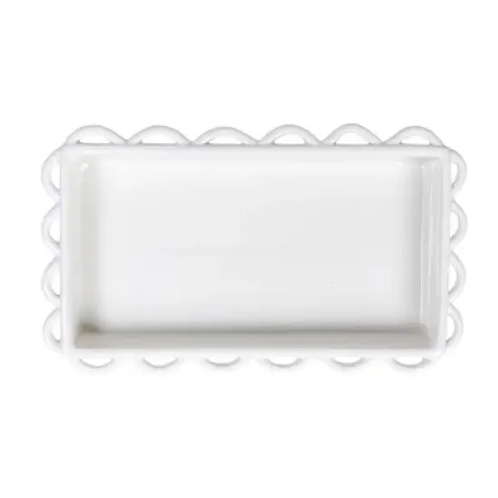 Storied Home Decorative Stoneware Scalloped Napkin Holder, White image {3}