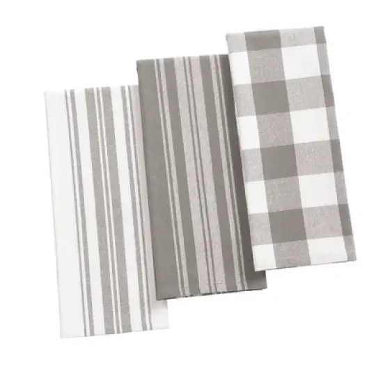 Farmhouse Living Stripe and Check Kitchen Towels, Set of 3 - 17" x 28" - Elrene Home Fashions image {3}