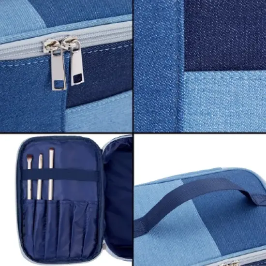 3-Piece Retro Jean Cosmetic Makeup Bag Set For Travel, Beauty Organization, Cotton Denim (3 Sizes: Large, Medium, Small) image {3}