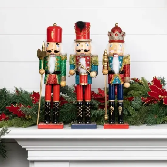 Transpac Wood Glitz and Glam Nutcracker Set of 3 Christmas Home Decorations Decorative Objects for Holiday Cheer image {1}