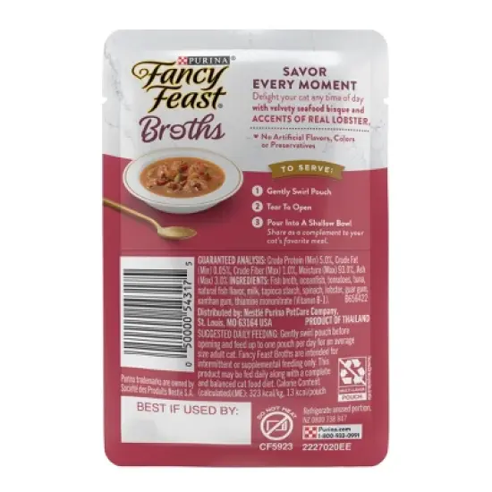 Purina Fancy Feast Seafood Bisque Flavor Broths and Accents of Real Lobster Lickable Topper Wet Cat Food - 1.4oz image {1}