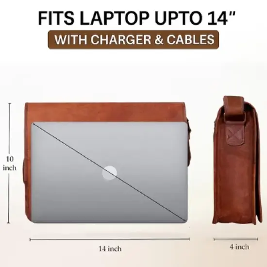 14" Leather Messenger Bag for Men & Women &ndash; Full Grain Vintage Crossbody Satchel image {6}