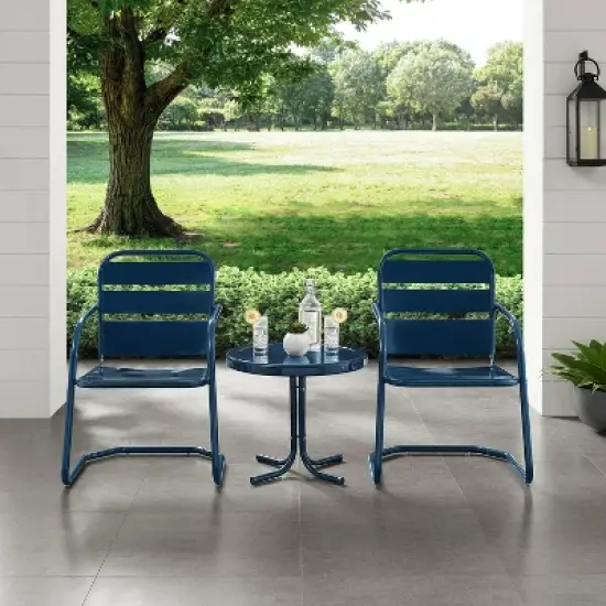 Brighton 3pc Metal Conversation Seating Set - Navy - Crosley image {4}