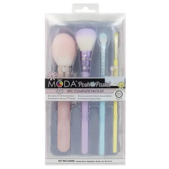 MODA Brush Posh Pastel Complete Face 5pc Makeup Brush Kit, Includes Pointed Blush, Highlighter, and Shader Makeup Brushes image {11}