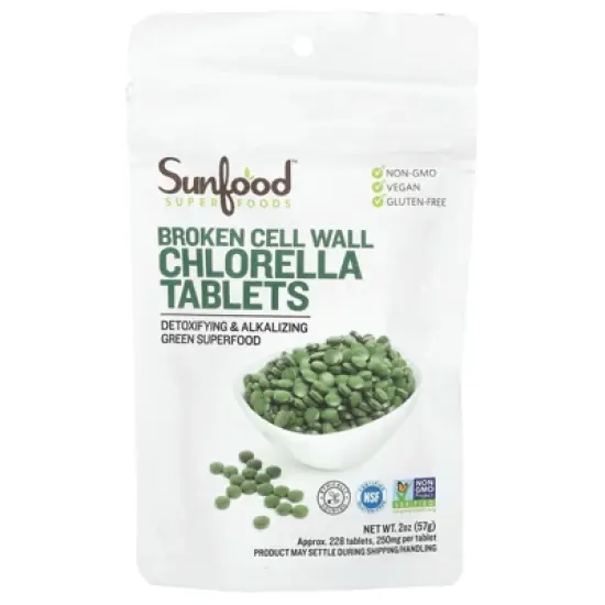 Sunfood Broken Cell Wall Chlorella Tablets, 250 mg, Approx. 228 Tablets, 2 oz (57 g) image {2}