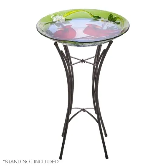 18" Glass Birdbath and Cardinal Bird Red - Alpine Corporation: Weather-Resistant, Freestanding Outdoor Decor image {1}