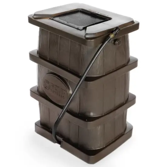 FCMP Outdoor Slim Line Design 45 Gallon Wood Grain Outdoor Home Rain Water Catcher Barrel Flat Back Container with Spigots and Mesh Screen image {6}