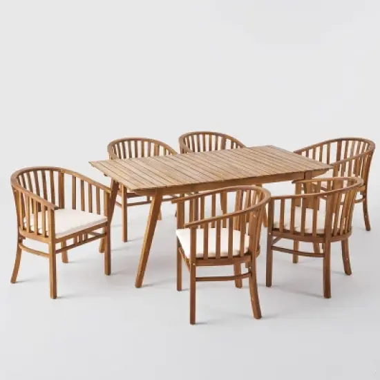 Alondra 7pc Acacia Wood Rectangular Dining Set - Teak - Christopher Knight Home image {1}